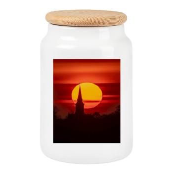 sunrise St Mary's Church Garforth Leeds - Cookie Jar with Wooden Lid - white - Front