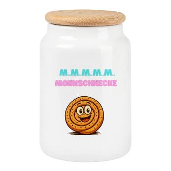 Mohnschnecke Cartoon – Fröhlicher Roll-Charme - Keksdose mit Holzdeckel - Weiß - Vorne