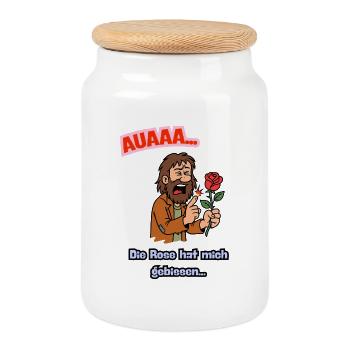 Ouch, the rose bit me - Cookie Jar with Wooden Lid - white - Front