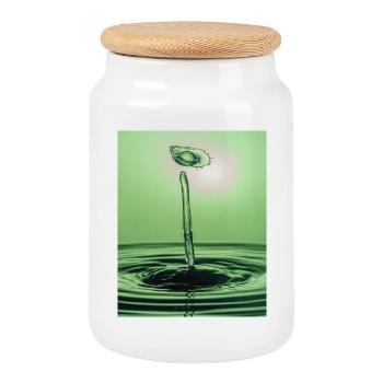Green Liquid Abstract - Cookie Jar with Wooden Lid - white - Front