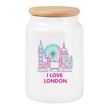 J’adore la skyline néon de Londres - Boîte à biscuits avec couvercle en bois - blanc - Devant