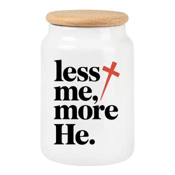 Less Me More He Christian Faith - Cookie Jar with Wooden Lid - white - Front