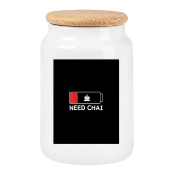 Besoin d’un coup de fouet énergétique Chai - Boîte à biscuits avec couvercle en bois - blanc - Devant