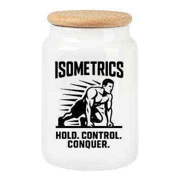 isometrics holding exercise static muscle work - Cookie Jar with Wooden Lid - white - Front