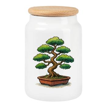 Bonsai in a pot Zen tree art - Cookie Jar with Wooden Lid - white - Front