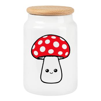 Champignon Heureux Mignon Visage Souriant Kawaii - Boîte à biscuits avec couvercle en bois - blanc - Devant