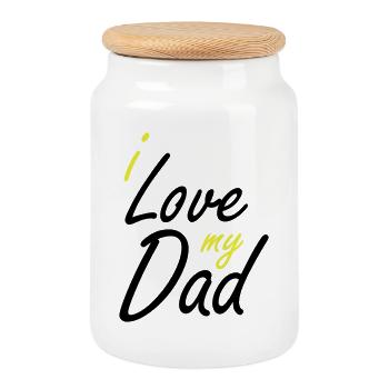 i love my dad hand lettering - Cookie Jar with Wooden Lid - white - Front