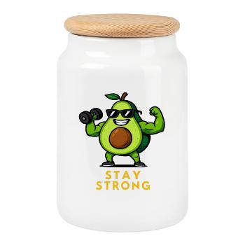 Avocado Kraftbild Stay Strong Fitness Gemüse  - Keksdose mit Holzdeckel - Weiß - Vorne