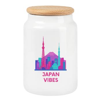 Japan Vibes Neon Skyline Silhouette  - Keksdose mit Holzdeckel - Weiß - Vorne