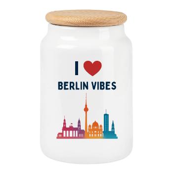 Ich liebe Berlin Vibes Stadt Silhouette  - Keksdose mit Holzdeckel - Weiß - Vorne