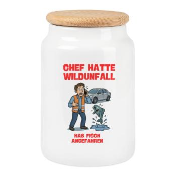 Wildunfall Alarm Cartoon Shirt - Keksdose mit Holzdeckel - Weiß - Vorne