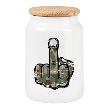 Mittelfinger Stinkefinger Design Armee - Keksdose mit Holzdeckel - Weiß - Vorne