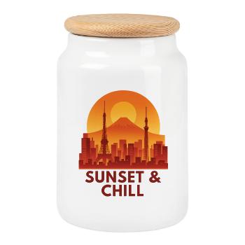 Tranquillité de Sunset City - Boîte à biscuits avec couvercle en bois - blanc - Devant