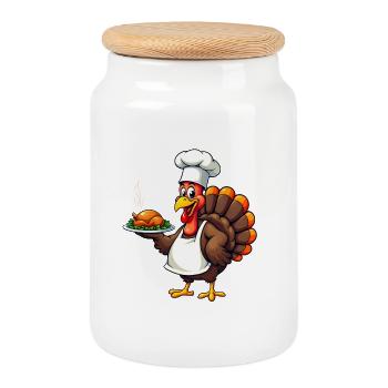 Thanksgiving Truthahn Koch Thanksgiving - Keksdose mit Holzdeckel - Weiß - Vorne