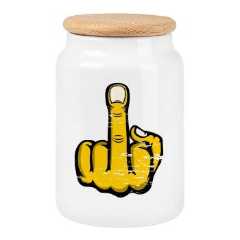 Mittelfinger Stinkefinger Design Gelb used - Keksdose mit Holzdeckel - Weiß - Vorne