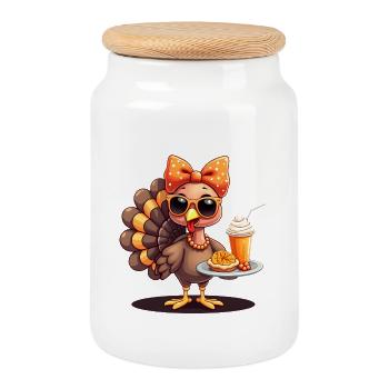 Dinde de Thanksgiving avec lunettes de soleil - Boîte à biscuits avec couvercle en bois - blanc - Devant