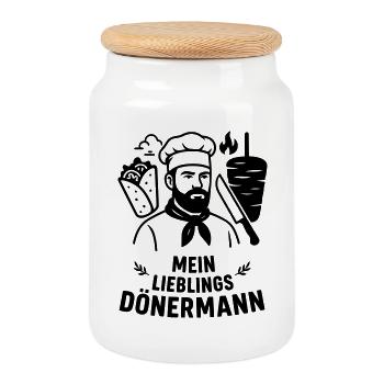 Favorite kebab man - Cookie Jar with Wooden Lid - white - Front