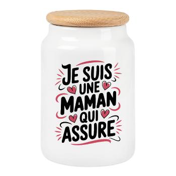I am a Mother who Assures - Cookie Jar with Wooden Lid - white - Front
