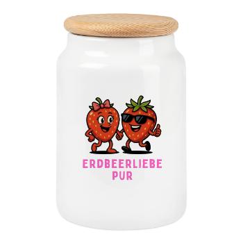 L’amour pur de la fraise – l’amitié fruitée - Boîte à biscuits avec couvercle en bois - blanc - Devant