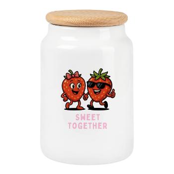  Erdbeeren Duo - süß zusammen Karikatur Pärchen  - Keksdose mit Holzdeckel - Weiß - Vorne