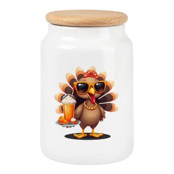 Dinde de Thanksgiving avec lunettes de soleil - Boîte à biscuits avec couvercle en bois - blanc - Devant