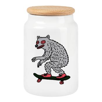 Mondschein-Werwolf-Skateboarder - Keksdose mit Holzdeckel - Weiß - Vorne