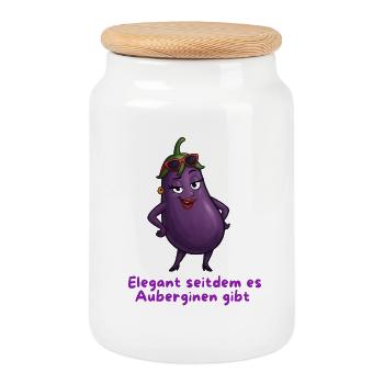 Illustration élégante de motif végétal d’aubergine - Boîte à biscuits avec couvercle en bois - blanc - Devant