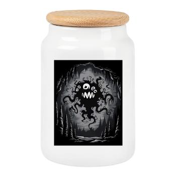 Dark Cave Monster Tentacle Graphic - Cookie Jar with Wooden Lid - white - Front