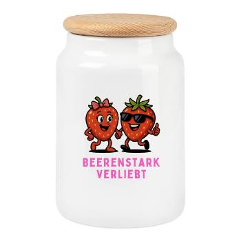 Berry Strong In Love Dessin Animé Fraises Motif - Boîte à biscuits avec couvercle en bois - blanc - Devant