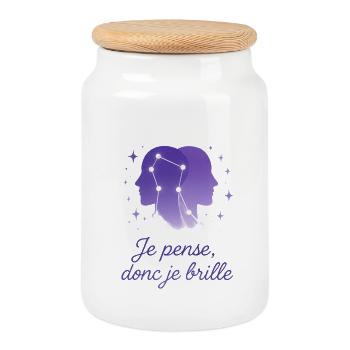 Signe astrologique des Gémeaux - Astrologie - Boîte à biscuits avec couvercle en bois - blanc - Devant