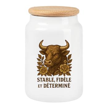 Signe astrologique du Taureau - Astrologie - Boîte à biscuits avec couvercle en bois - blanc - Devant