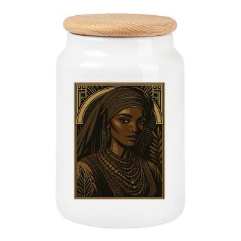 Golden Queen of the Distance - Cookie Jar with Wooden Lid - white - Front