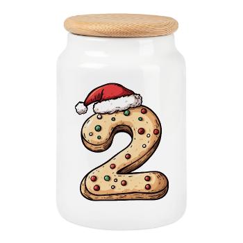 Biscuit de Noël à 2 chiffres - Boîte à biscuits avec couvercle en bois - blanc - Devant