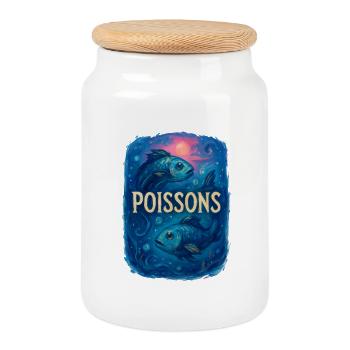 Signe astrologique du Poissons - Astrologie - Boîte à biscuits avec couvercle en bois - blanc - Devant