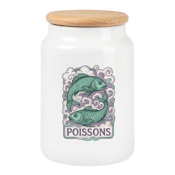 Signe astrologique du Poissons - Astrologie - Boîte à biscuits avec couvercle en bois - blanc - Devant
