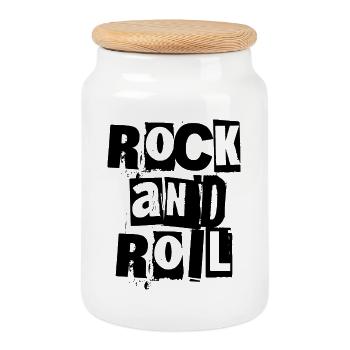Design de logo Rock and Roll audacieux et vieilli - Boîte à biscuits avec couvercle en bois - blanc - Devant
