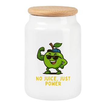 Apfel mit Muskeln – No Juice Just Power - Keksdose mit Holzdeckel - Weiß - Vorne