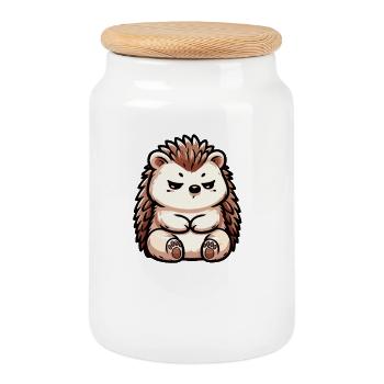 Speak with the paw Hedgehog Hedgehog lover Hedgehog fan - Cookie Jar with Wooden Lid - white - Front
