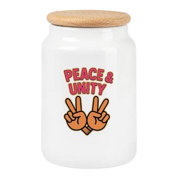 Paix et unité Main Signes de paix - Boîte à biscuits avec couvercle en bois - blanc - Devant