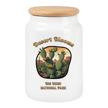 Big Bend National Park Desert Cacti Flowers Nature - Cookie Jar with Wooden Lid - white - Front