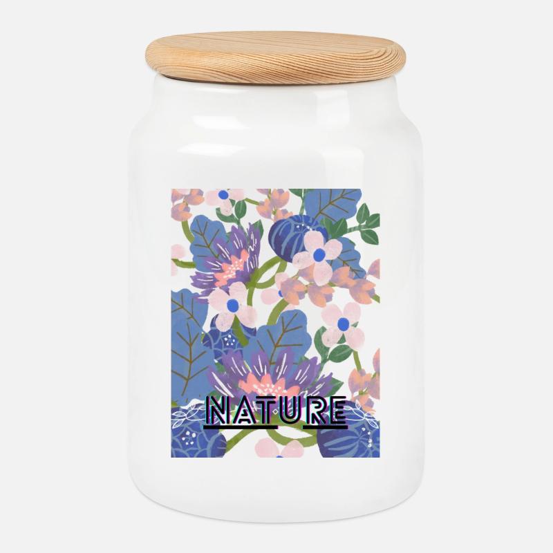 Nature Neonblumen-Muster - Keksdose mit Holzdeckel - Weiß