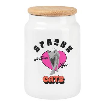 J’adore les chats Sphynx Lover - Boîte à biscuits avec couvercle en bois - blanc - Devant