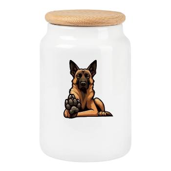 Talk to the Paw Malinois Belgian Shepherd - Cookie Jar with Wooden Lid - white - Front