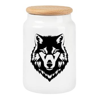 Wolf Black and White T-shirt Gift - Cookie Jar with Wooden Lid - white - Front