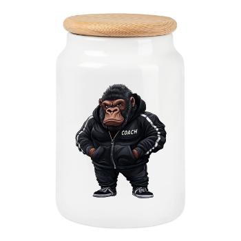 Gorilla Coach - Cookie Jar with Wooden Lid - white - Front