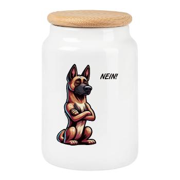 No Malinois Belgian Shepherd Malinoishund - Cookie Jar with Wooden Lid - white - Front