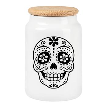 Sugar Skull | Día de los Muertos Design - Cookie Jar with Wooden Lid - white - Front