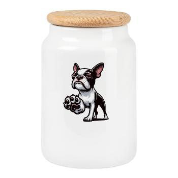 Talk to the Paw Boston Boston terrier Bostie Bosti - Cookie Jar with Wooden Lid - white - Front