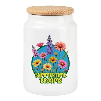 Summertime Blooms - Cookie Jar with Wooden Lid - white - Front