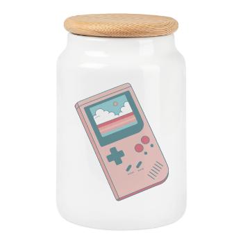 Pastellfarbener Retro-Konsolentisch - Keksdose mit Holzdeckel - Weiß - Vorne